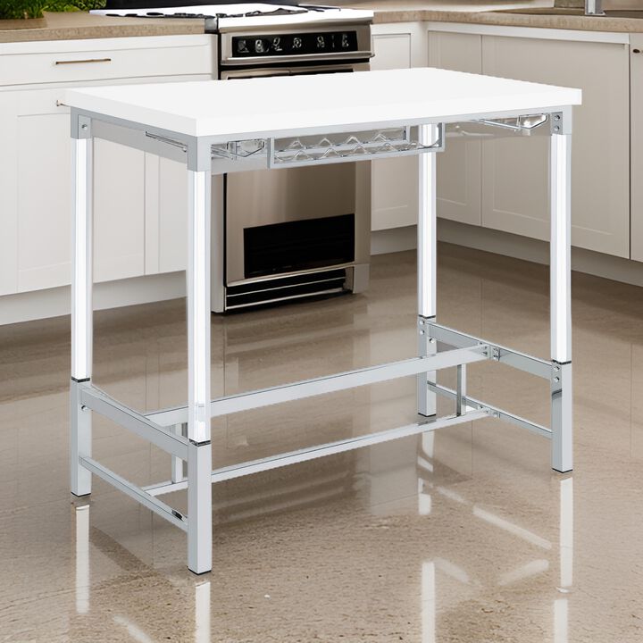 Nora Bar Height Table with Wine Storage, Acrylic Legs, White, 47 Inch