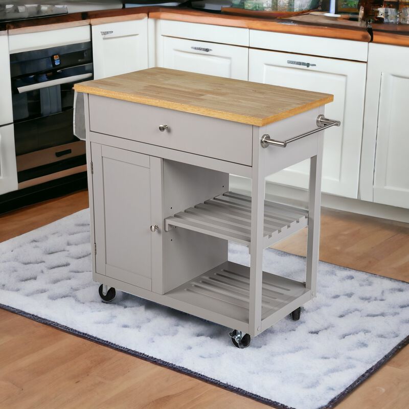 Space-Saving Rolling Kitchen Island with Shelves and Drawers