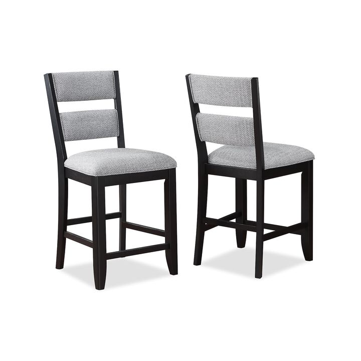 Kara 26 Inch Counter Height Chair Set of 2, Wood Frame, Upholstered, Gray - Benzara