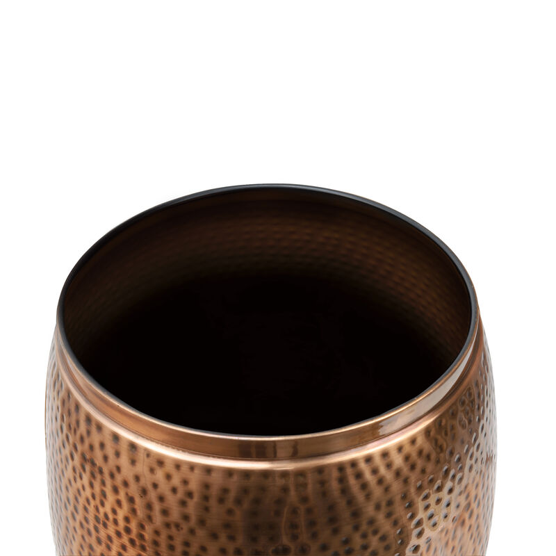 Merida Modern Rustic Hammered Metal Drum Storage Side Table with Lid