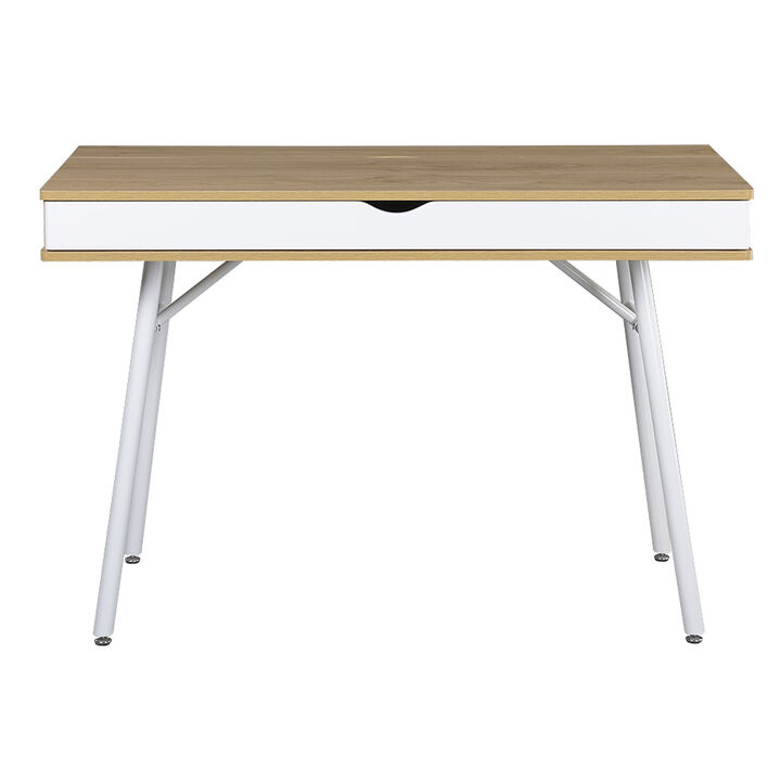 HomeRoots 45" Oak and White Wood and Steel Computer Desk
