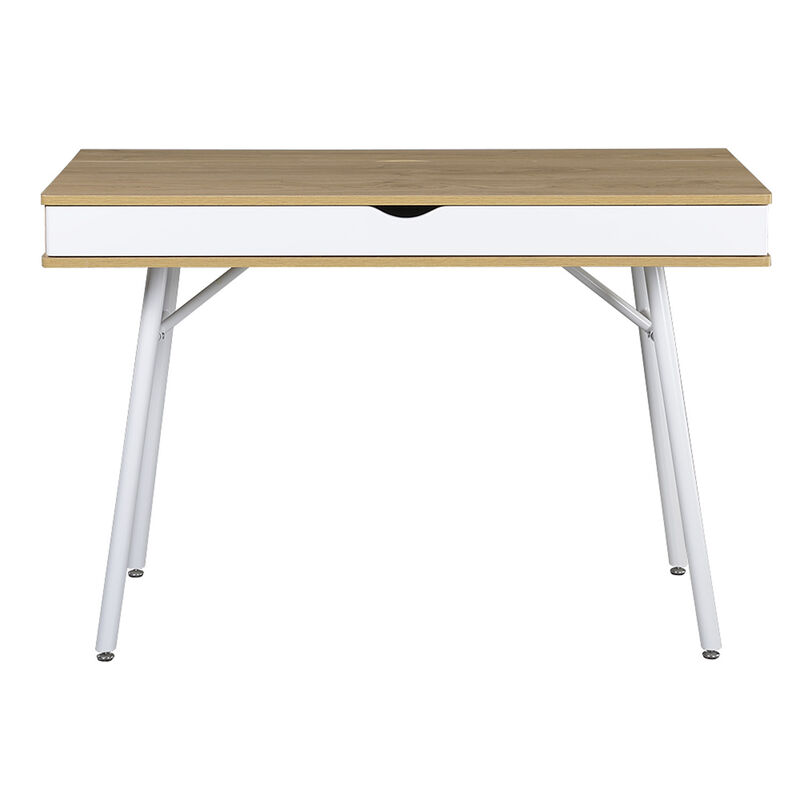 HomeRoots 45" Oak and White Wood and Steel Computer Desk image number 0
