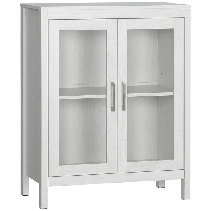 Modern Bathroom Storage Cabinet Freestanding Linen Cabinet W/ Glass Doors, White