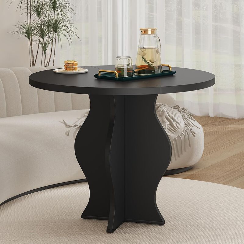 31.5" Round Dining Table for 2-4, Modern Farmhouse Wood Kitchen Table, Rustic Black Circle Dining Room Table for Kitchen, Dining Room image number 7