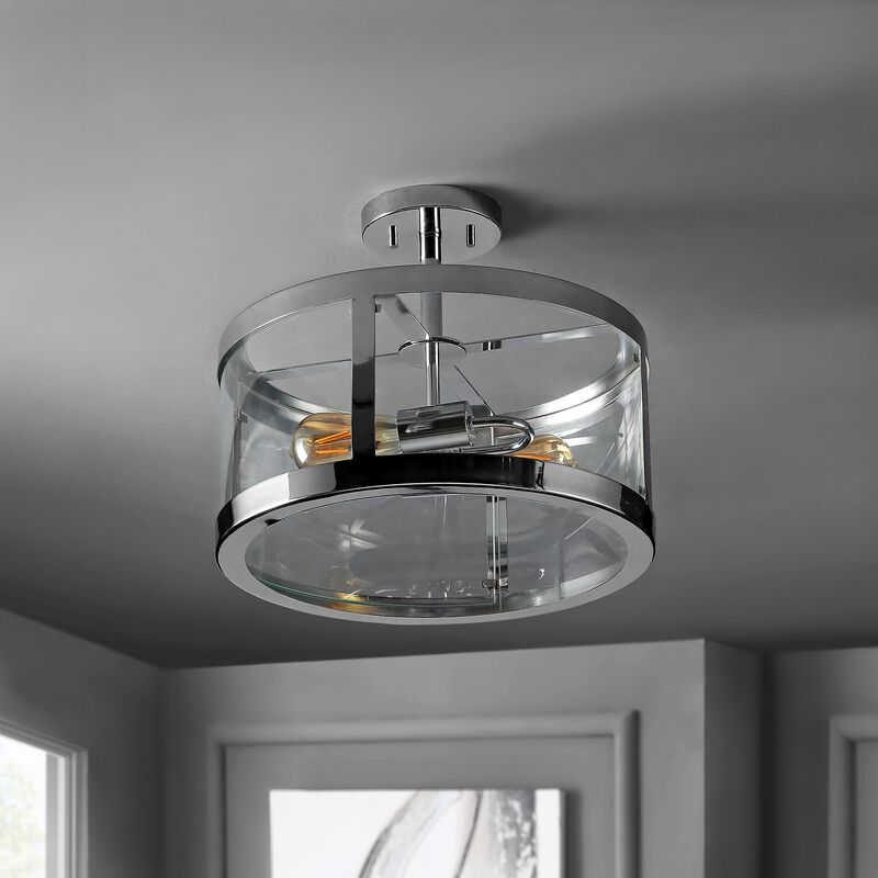 Herndon 2-Light 15" Iron/Glass Modern LED Flush Mount, Black