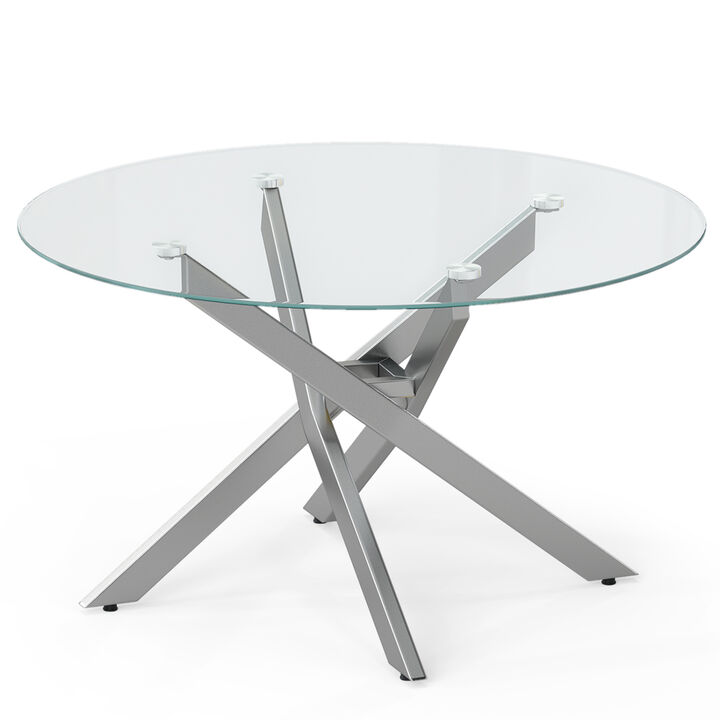 Circular Glass Coffee Table with Tempered Glass Top for Home Office Living Room
