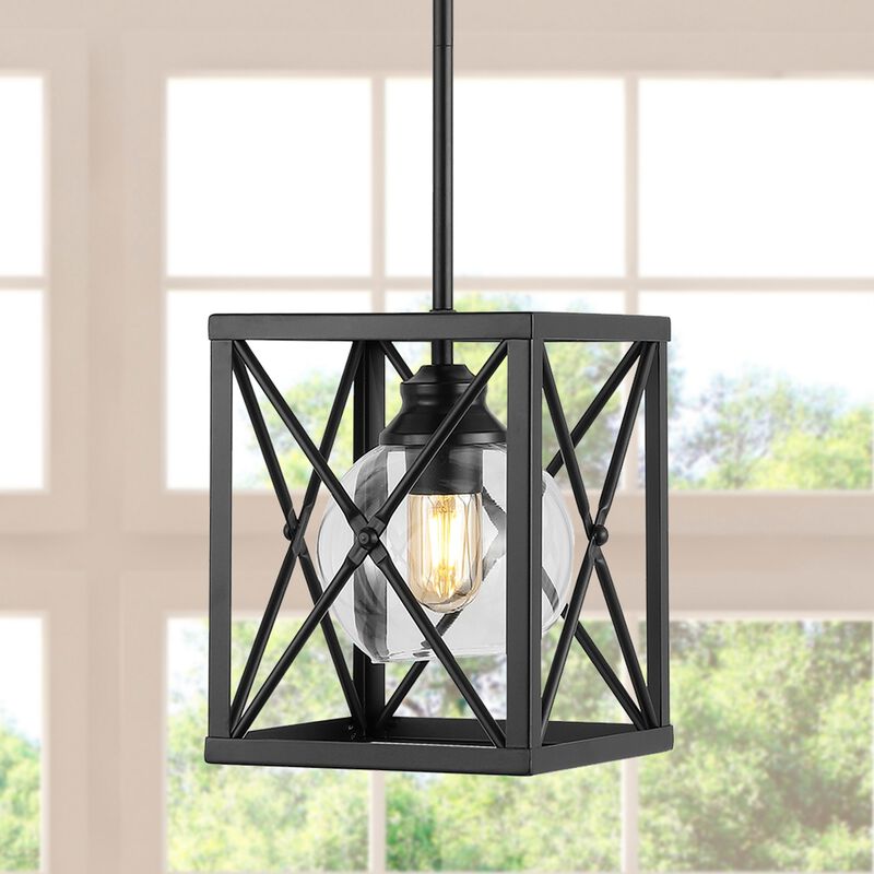 Amara 1-Light Industrial Farmhouse Iron/Glass LED Pendant