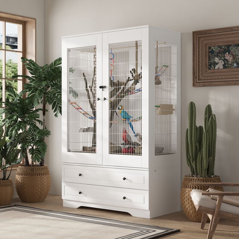 FUFU&GAGA White Storage Cabinet with 15mm PB, 18mm Wire Mesh Frame, and Melamine Finish, (37.9" L x 19" W x 46" H), White