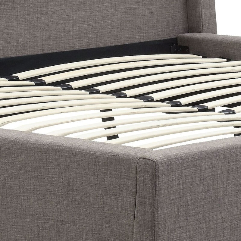 Adams Low Profile Queen Bed, Piped Edges, Tufted Linen, Gray