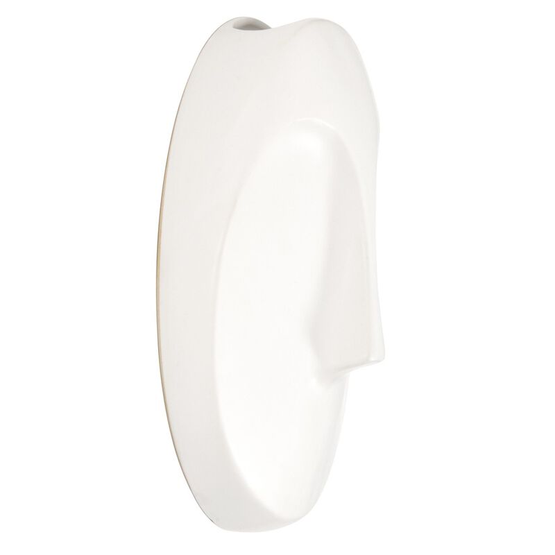 HomeRoots 10" White Ceramic Face Round Wall Decor image number 2
