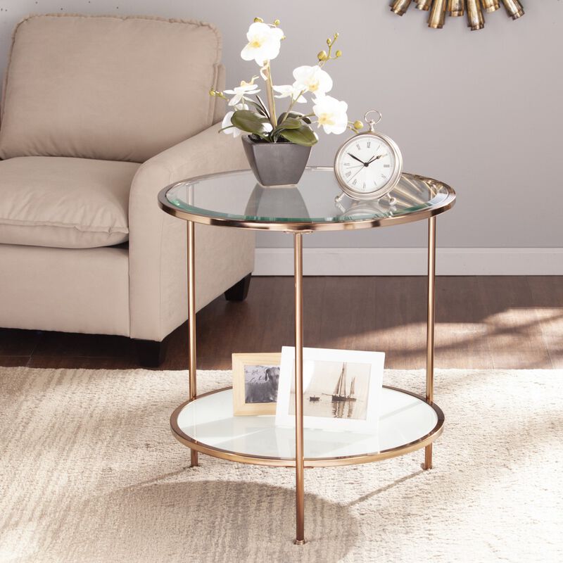 Contemporary Round Glass Top Side Table with Durable Iron Frame and Shelf image number 4