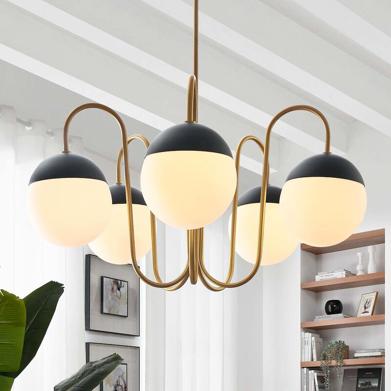 Modway Stellar 5-Light Chandelier in Opal Satin Brass image number 8