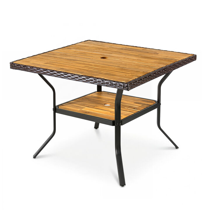37 Inch Square Outdoor Dining Table for 4 with Acacia Wood and Umbrella Hole