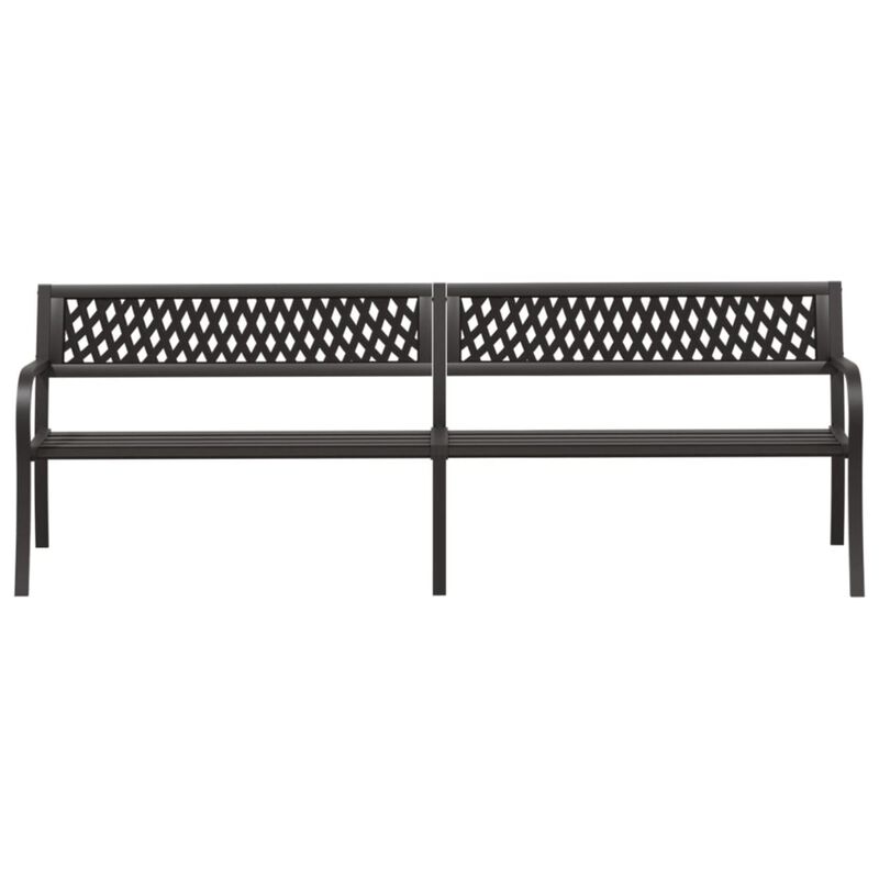 vidaXL Steel Twin Patio Bench, Outdoor Garden Seating, Lattice-Patterned Plastic Backrest, Weather-Resistant, Black, 96.9" Length, Assembly Required