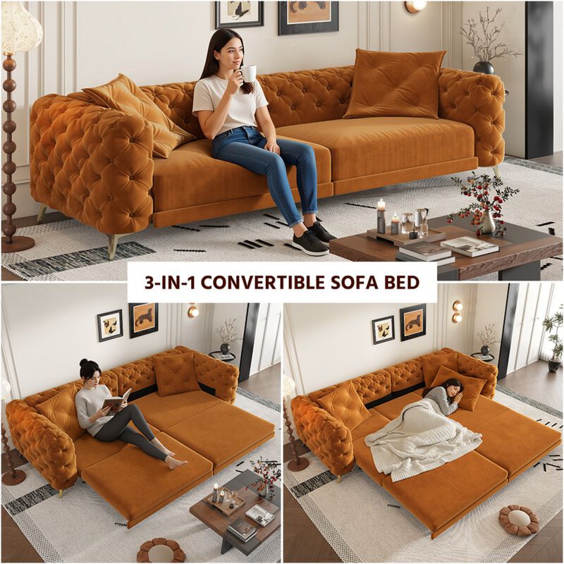 Whisen 97.7" 4-Seat Convertible Sleeper Sofa, Velvet 3-in-1 with Ottoman for Apartment Office image number 7