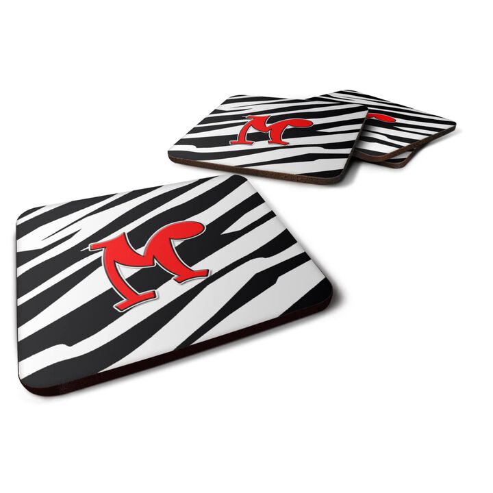 Caroline's Treasures CJ1024-MFC Monogram-Zebra Red Foam Coasters (Set of 4), Initial Letter M, 3.5 H x 3.5 W, Multicolor