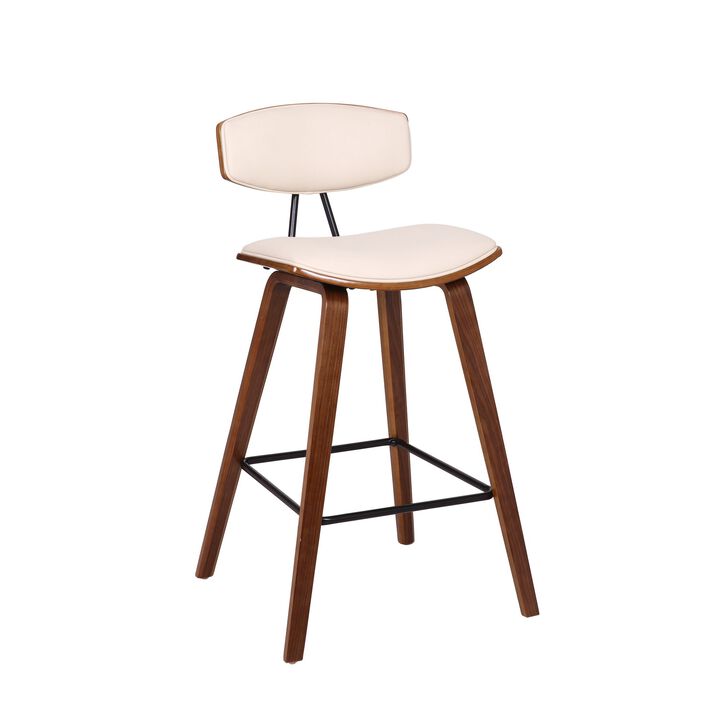 Mid Century Top Padded Back Counter Barstool, Cream - Benzara