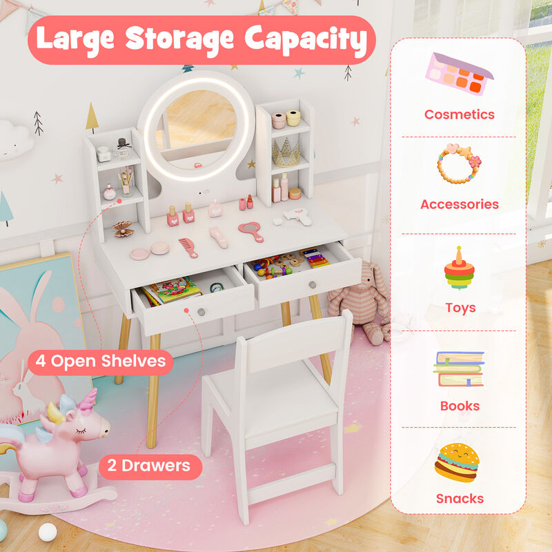 Kids Vanity Set with Lighted Mirror and Storage Drawers image number 5