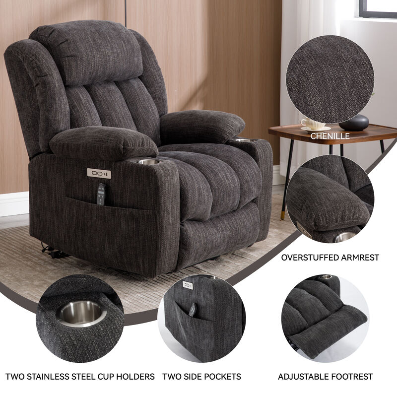 Up to 350 LBS Chenille Power Lift Recliner Chair with 8-Point Vibration Massage and Lumbar Heating