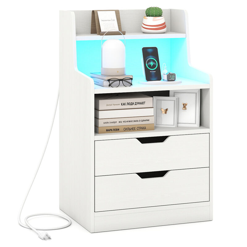 Nightstand End Table with LED Light and Charging Station for Bedroom and Living Room image number 7