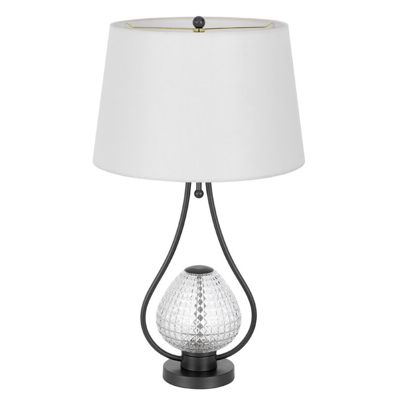 Table Lamp with Nightlight, Teardrop Diamond Design Glass Body, Gray Metal image number 4