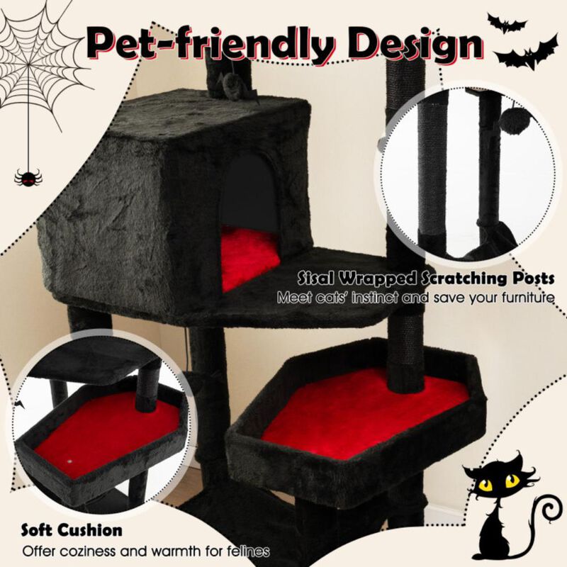 Hivvago Gothic Cat Tree with 2 Cat Condos and Coffin Bed for Indoor Cats