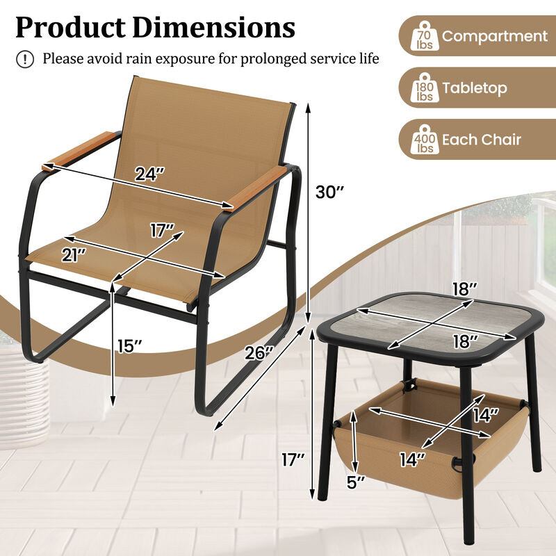 3-Piece Patio Bistro Set Outdoor Conversation Furniture &ndash; Brown image number 2