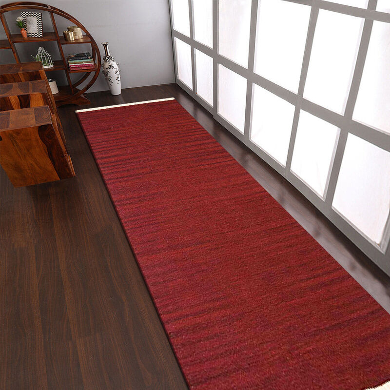 RUGSOTIC CARPETS HAND WOVEN FLAT WEAVE KILIM WOOL ECO-FRIENDLY AREA RUGS  - Runner Shape, Solid Plain Design, Low Pile  Handmade Rugs for Living Room, Bed Room (D00111) image number 1