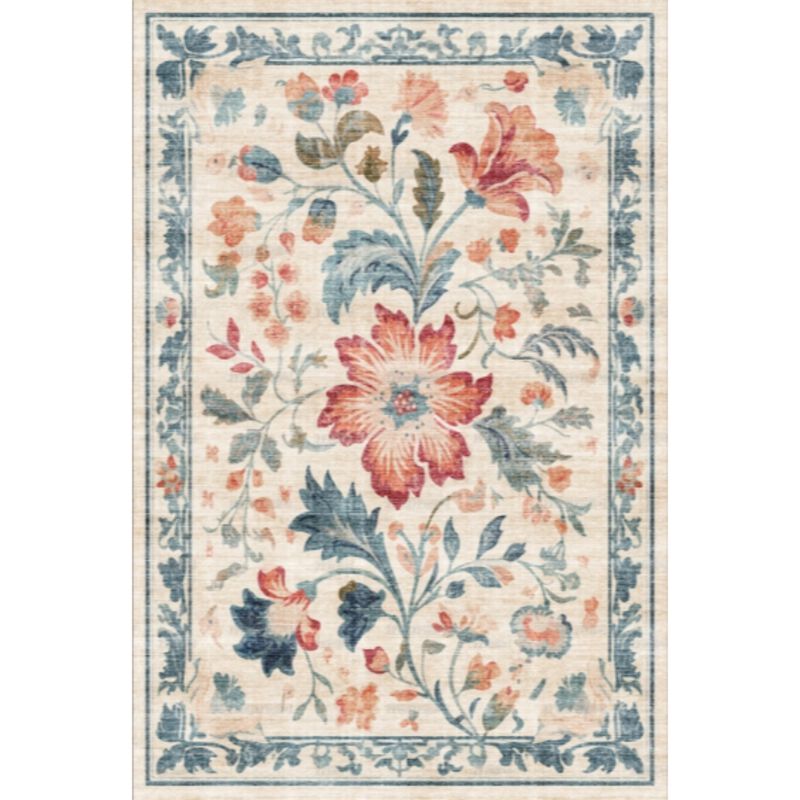 Modern Washable Folding Floral Print Rug, Soft Washable Non - Slip Backing for Living Room Bedroom image number 0