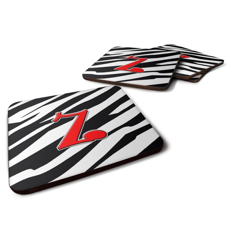 Caroline's Treasures CJ1024-ZFC Monogram-Zebra Red Foam Coasters (Set of 4), Initial Letter Z, 3.5 H x 3.5 W, Multicolor