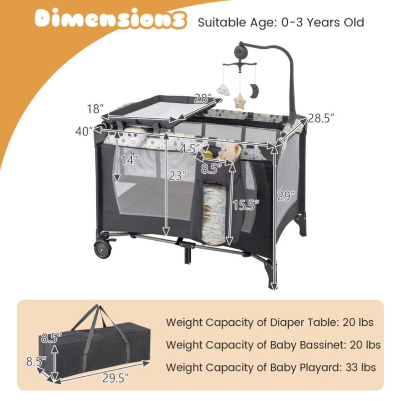 Hivvago Multi-Functional Baby Playpen with Mattress and Removable Changing Table