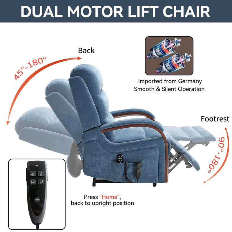 Power Leatheraire Lift Recliner Chair Dual Motor Infinite Position with Solid Wood Armrests, Heat Massage image number 7