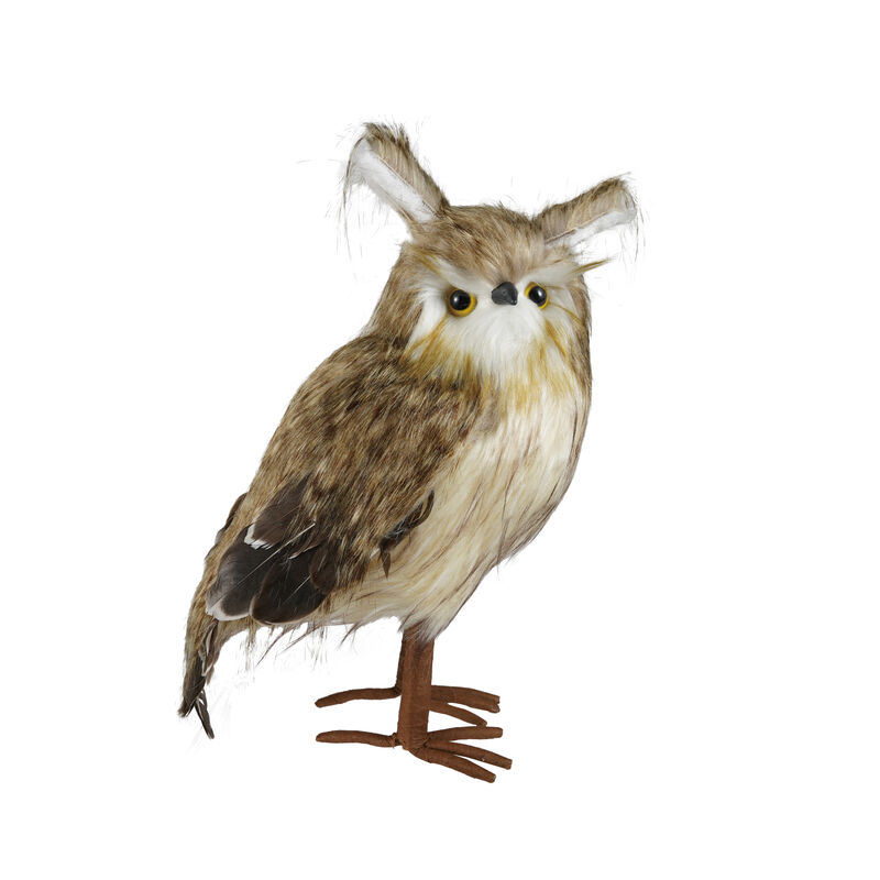 Feather Owl Figurine in White and Brown Polyester image number 0