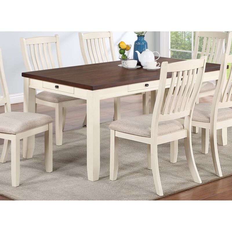 Classic Dining Room Furniture Rectangular Dining Table 1pc Dining Table Only White Rubberwood Walnut Acacia Veneer Tabletop w Pull out Drawers image number 8