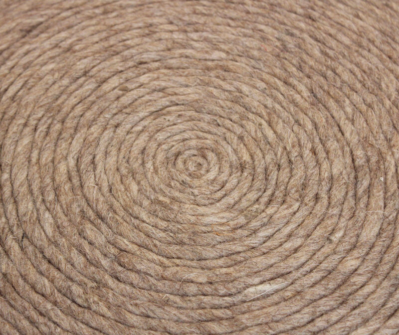 Hivvago 20 Inch Beige Wool Round Ribbed Pouf Ottoman