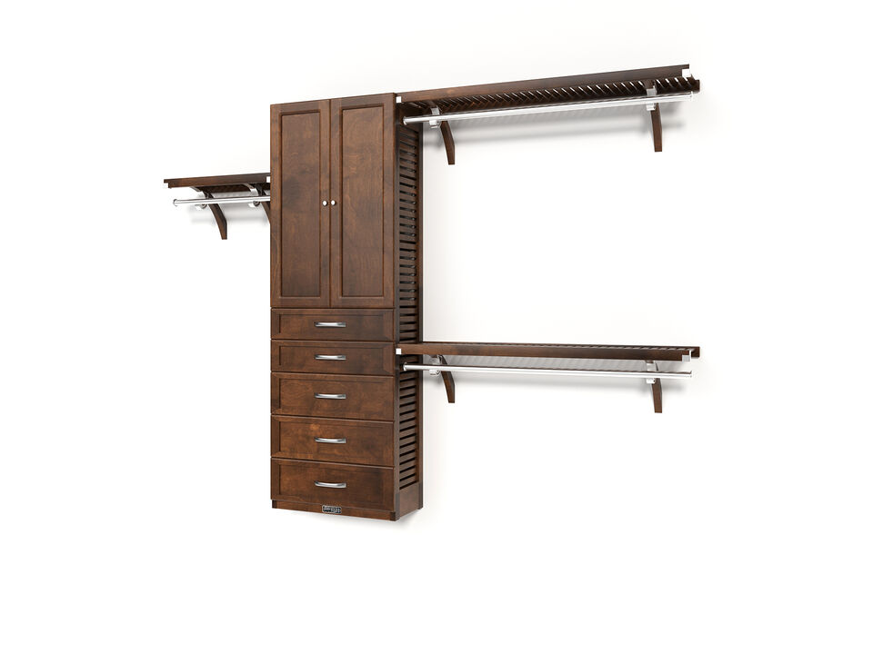 Solid Wood Reach-In Closet Organizer with 5 Shaker Style Drawers and Solid Wood Doors