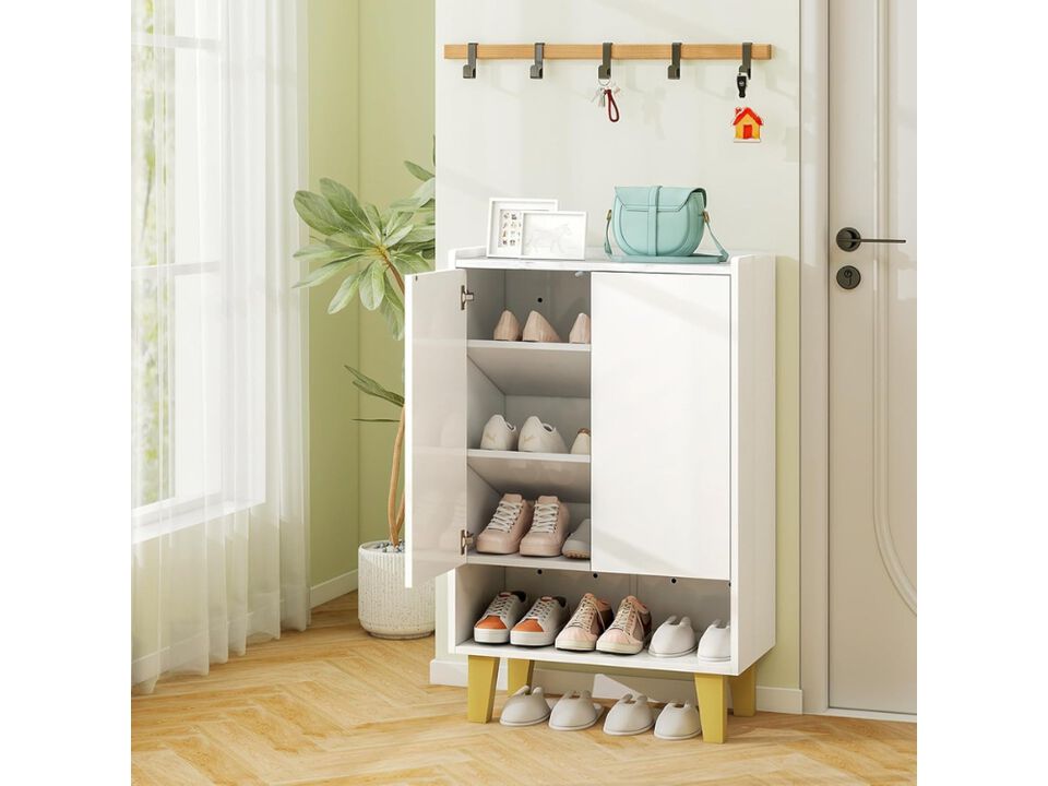 Entryway Wood Shoe Storage Cabinet 5 Tier White Doors Faux