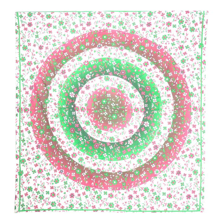 HomeRoots 88" X 84" Green Red And White Floral Cotton Hanging Tapestry