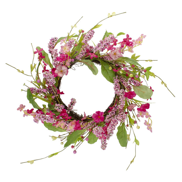 Geranium and Berry Artificial Spring Floral Wreath  Pink - 18-Inch