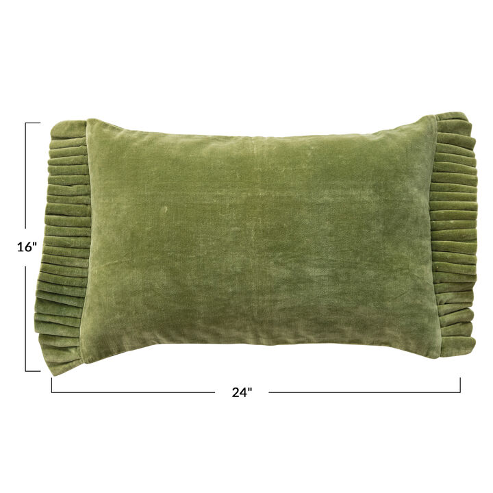 Velvet Ruffle-Edged Lumbar Pillow in Moss Green