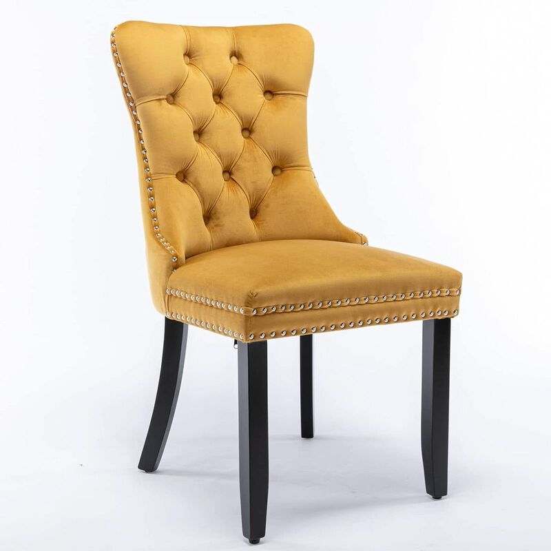 ShipItFurniture Velvet Dining Chairs Gold Finishing Collection Set - 2-Piece High-Back Tufted Velvet Side Chairs, Walnut Legs image number 5