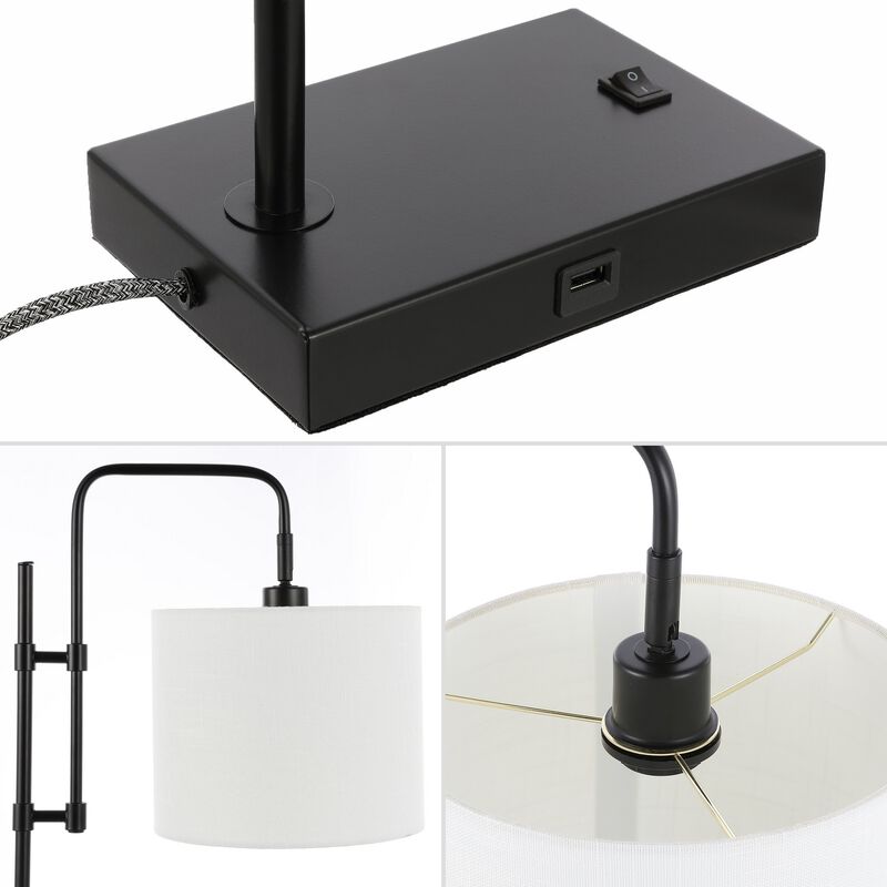 Edris Industrial Designer Metal LED Task Lamp with USB Charging Port