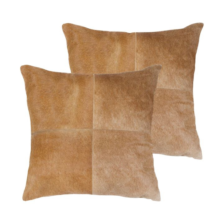 HomeRoots Set of Two 18" Tan Cowhide Throw Pillows