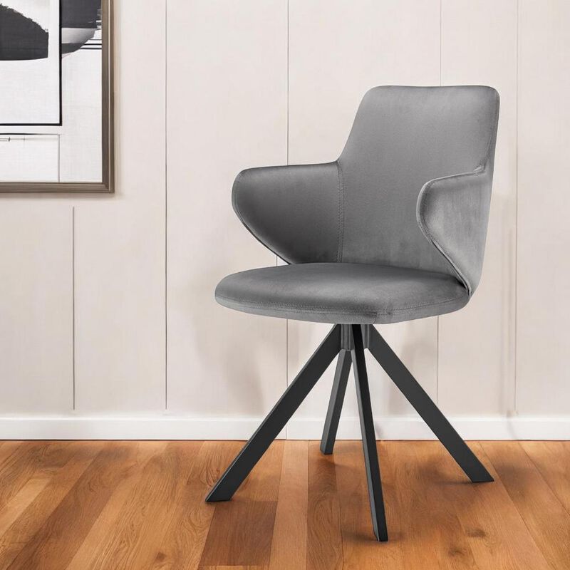 Hivvago Gray And Black Upholstered Velvet Dining Arm Chair