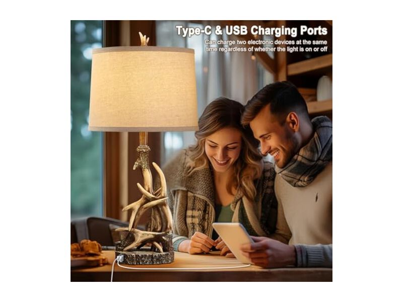 USB Port Rustic Table Lamp For Living Room Bedroom Nightstand image number 2