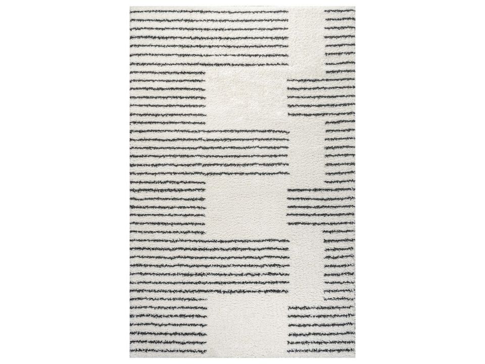 Petra Abstract Stripe Geometric Shag White/Gray 4 ft. x 6 ft. Area Rug