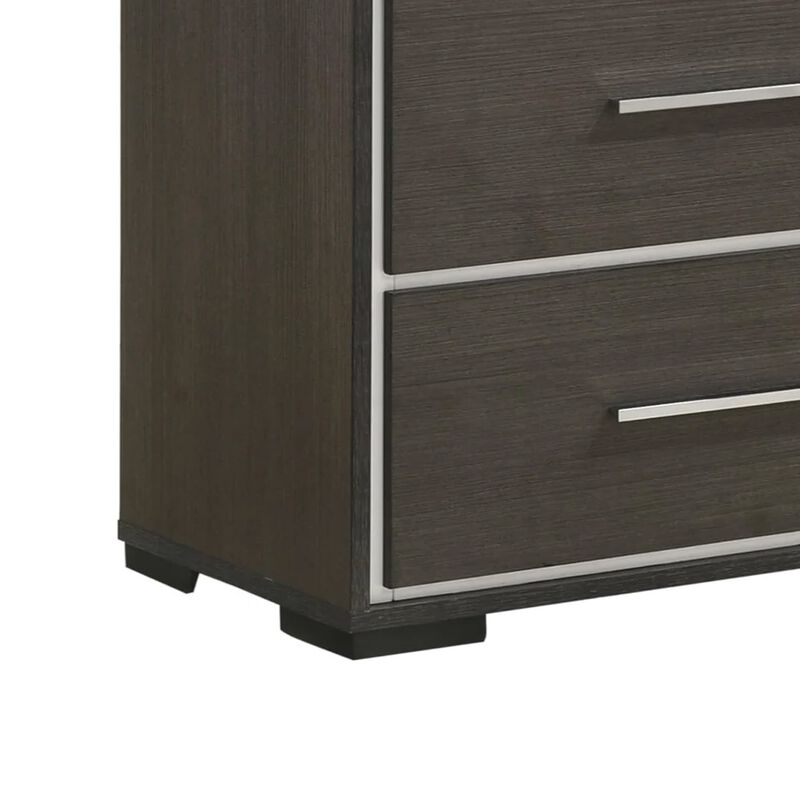 Hez 2pc Dresser and Mirror Set, 6 Drawers, Silver Trim, Modern Dark Brown image number 3