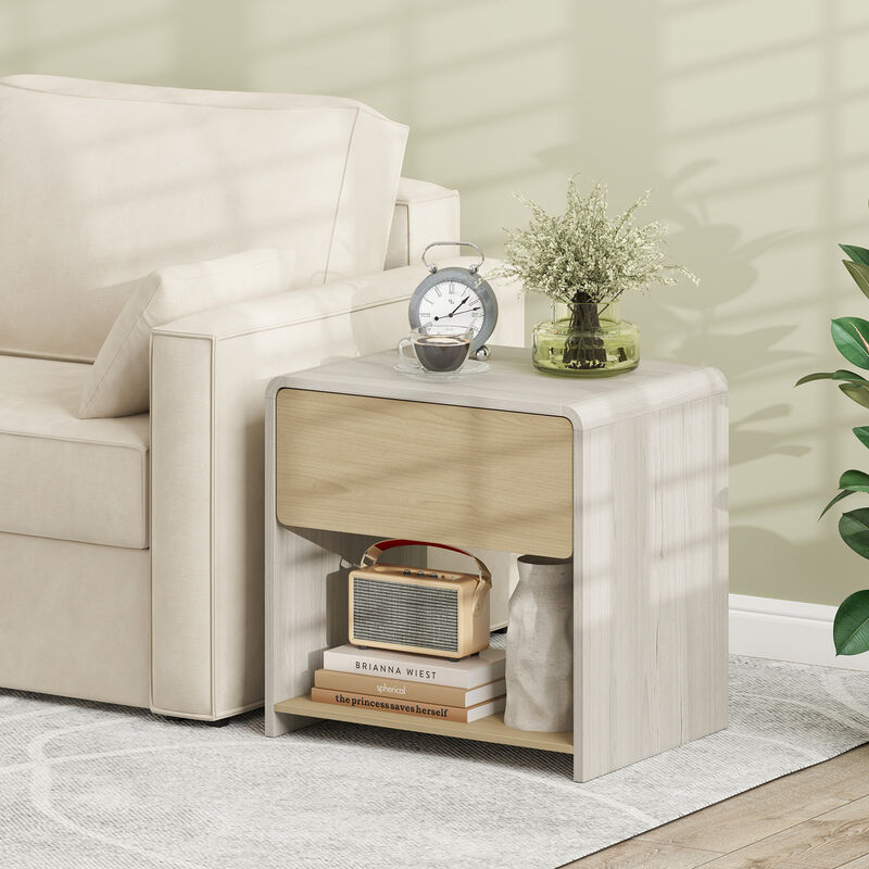 2-Tier Modern Style Nightstand with Drawer and Open Shelf