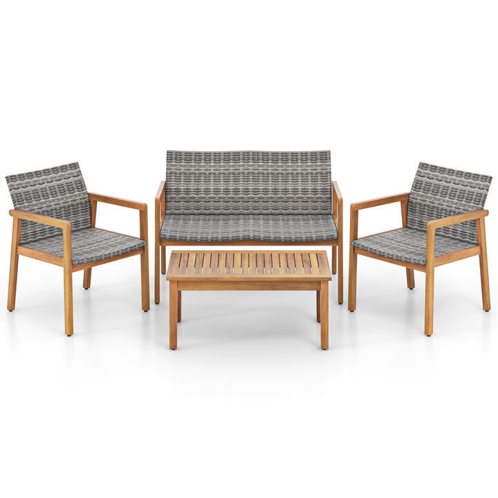4-Piece Patio Furniture Set with Loveseat, Single Chairs & Coffee Table for Outdoor Living
