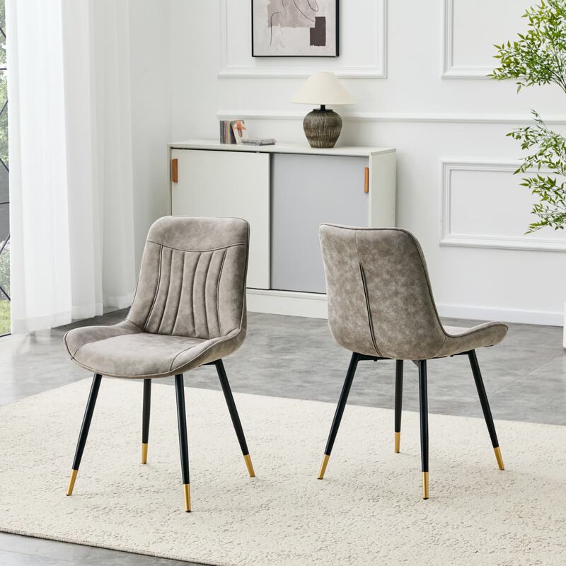 Set of 2 High Back Dining Chairs Faux Leather Channel Stitched Side Chairs with Metal Legs Adjustable Non Slip Feet image number 3